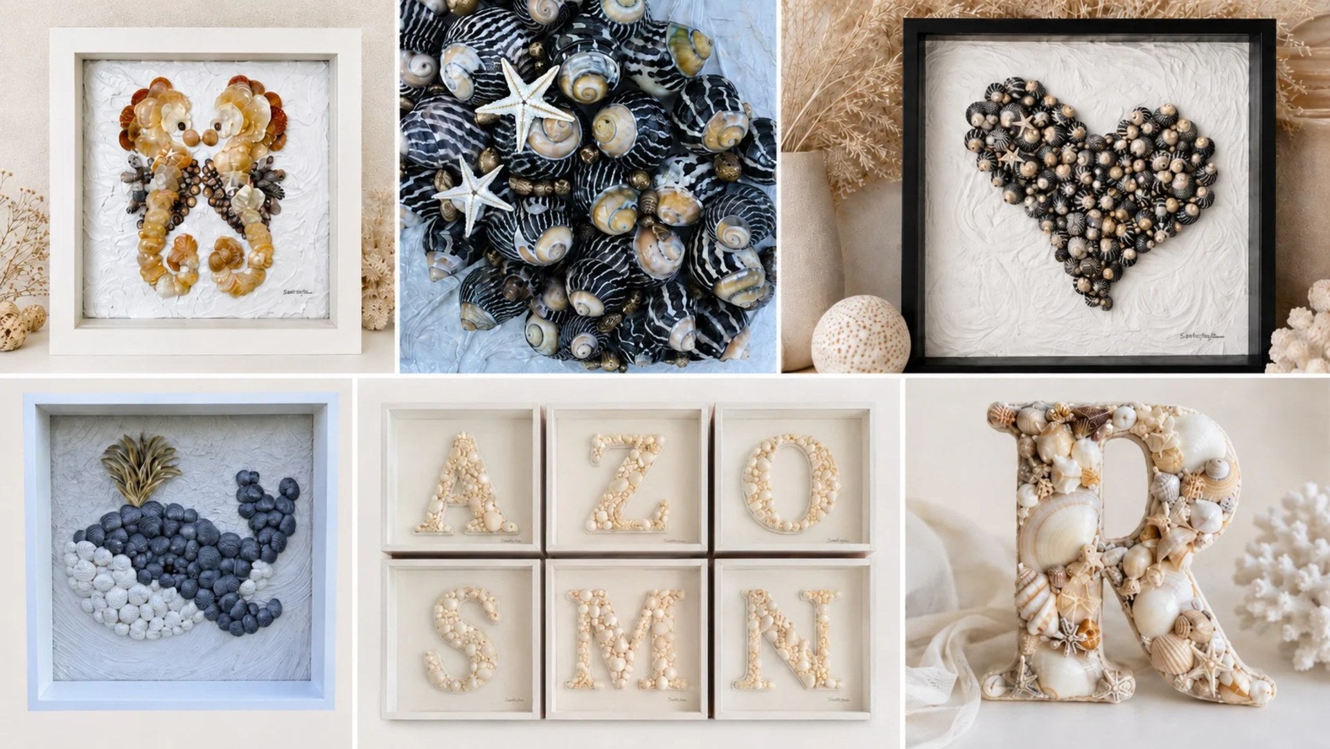 Personalised shell art initials coastal wall decor