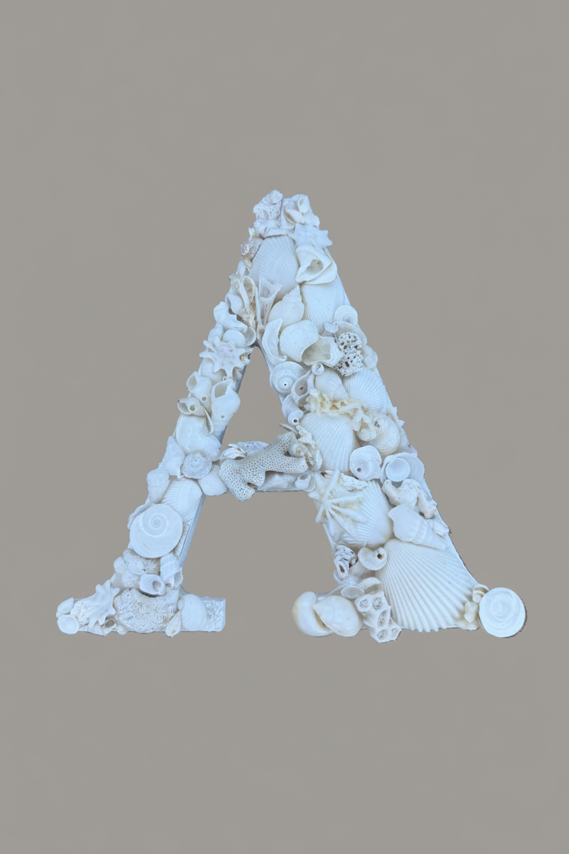White neutral colour shells used in personalized initials for baby nursery decor 